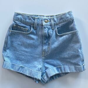 American Apparel Medium Stone Washed Indigo High Waisted Denim Shorts Size 25